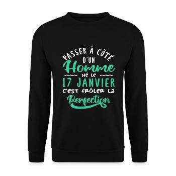 Anniversaire Homme - Né le 17 Janvier - Sweat-shirt Unisexe - noir - Devant - Alina (178cm) & Michal (187cm)