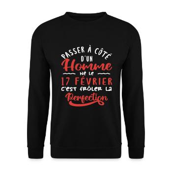 Anniversaire Homme - Né le 17 Février - Sweat-shirt Unisexe - noir - Devant - Alina (178cm) & Michal (187cm)