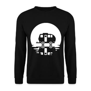 Kreis und Spiegelung - Camping Wohnwagen - - Unisex Pullover - Schwarz - Vorne - Alina (178cm) & Michal (187cm)