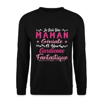 Une Maman Géniale Et Une Gardienne Fantastique - Sweat-shirt Unisexe - noir - Devant - Alina (178cm) & Michal (187cm)