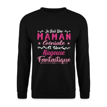 Une Maman Géniale Et Une Nageuse Fantastique - Sweat-shirt Unisexe - noir - Devant - Alina (178cm) & Michal (187cm)