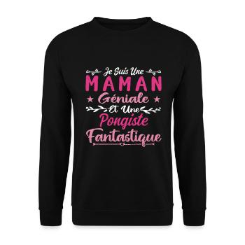 Une Maman Géniale Et Une Pongiste Fantastique - Sweat-shirt Unisexe - noir - Devant - Alina (178cm) & Michal (187cm)