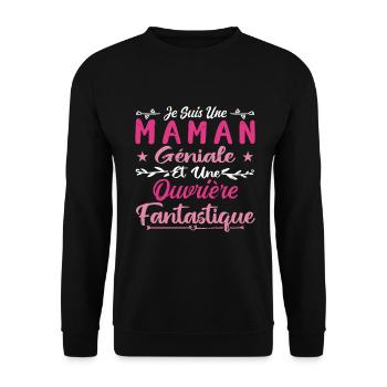 Je Suis Une Maman Géniale Et Une Ouvrière Fantasti - Sweat-shirt Unisexe - noir - Devant - Alina (178cm) & Michal (187cm)