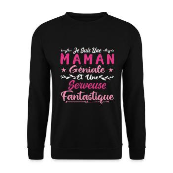 Une Maman Géniale Et Une Serveuse Fantastique - Sweat-shirt Unisexe - noir - Devant - Alina (178cm) & Michal (187cm)