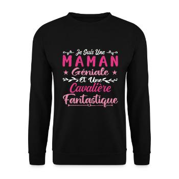 Une Maman Géniale Et Une Cavalière Fantastique - Sweat-shirt Unisexe - noir - Devant - Alina (178cm) & Michal (187cm)