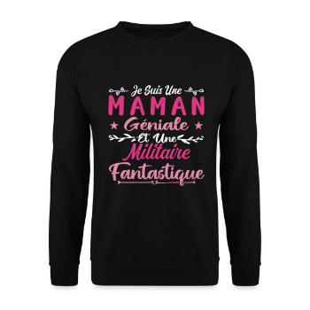 Une Maman Géniale Et Une Militaire Fantastique - Sweat-shirt Unisexe - noir - Devant - Alina (178cm) & Michal (187cm)