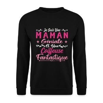 Je Suis Une Maman Géniale Et Une Coiffeuse Fantast - Sweat-shirt Unisexe - noir - Devant - Alina (178cm) & Michal (187cm)