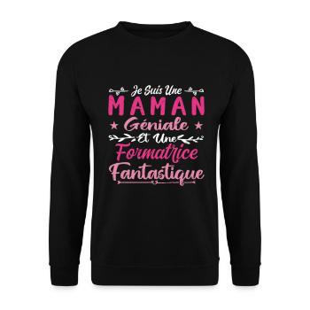 Une Maman Géniale Et Une Formatrice Fantastique - Sweat-shirt Unisexe - noir - Devant - Alina (178cm) & Michal (187cm)