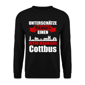 Unterschätze Niemals Einen Alten Mann Aus Cottbus - Unisex Pullover - Schwarz - Vorne - Alina (178cm) & Michal (187cm)