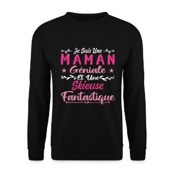 Une Maman Géniale Et Une Skieuse Fantastique - Sweat-shirt Unisexe - noir - Devant - Alina (178cm) & Michal (187cm)