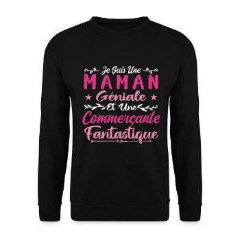 Une Maman Géniale Et Une Commerçante Fantastique - Sweat-shirt Unisexe - noir - Devant - Alina (178cm) & Michal (187cm)