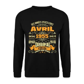 Anniversaire Vintage Né(e) en avril 1955 - Sweat-shirt Unisexe - noir - Devant - Alina (178cm) & Michal (187cm)