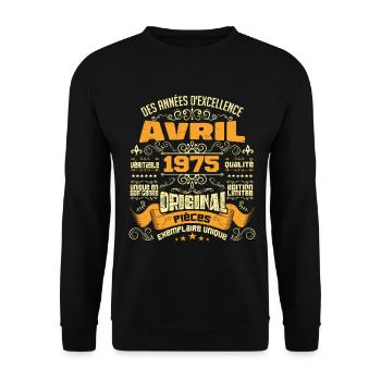 Anniversaire Vintage Né(e) en avril 1975 - Sweat-shirt Unisexe - noir - Devant - Alina (178cm) & Michal (187cm)