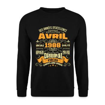 Anniversaire Vintage Né(e) en avril 1988 - Sweat-shirt Unisexe - noir - Devant - Alina (178cm) & Michal (187cm)