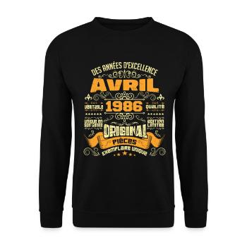 Anniversaire Vintage Né(e) en avril 1986 - Sweat-shirt Unisexe - noir - Devant - Alina (178cm) & Michal (187cm)