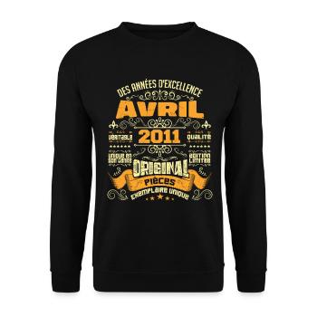 Anniversaire Vintage Né(e) en avril 2011 - Sweat-shirt Unisexe - noir - Devant - Alina (178cm) & Michal (187cm)