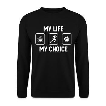 Mein Leben Meine Wahl - Hundepfote - Laufen - - Unisex Pullover - Schwarz - Vorne - Alina (178cm) & Michal (187cm)