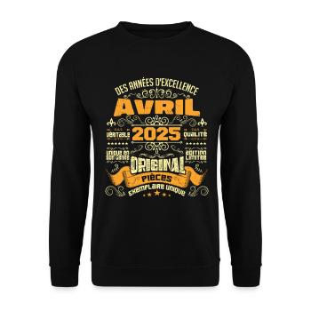 Anniversaire Vintage Né(e) en avril 2025 - Sweat-shirt Unisexe - noir - Devant - Alina (178cm) & Michal (187cm)