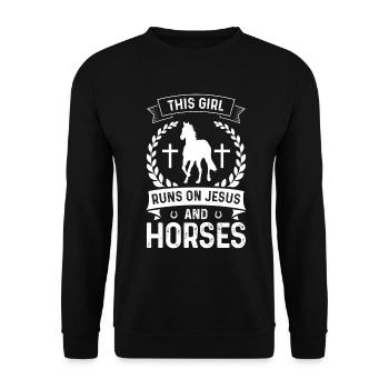 This girl runs on Jesus and horses - Unisex Sweatshirt - black - Front - Alina (178cm) & Michal (187cm)