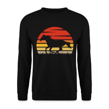 Retro Pferd - Unisex Pullover - Schwarz - Vorne - Alina (178cm) & Michal (187cm)