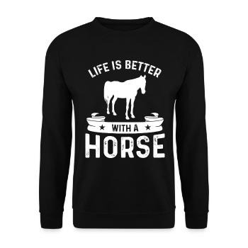 La vie est meilleure avec un cheval - Sweat-shirt Unisexe - noir - Devant - Alina (178cm) & Michal (187cm)