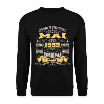 Anniversaire Vintage Né(e) en Mai 1955 - Sweat-shirt Unisexe - noir - Devant - Alina (178cm) & Michal (187cm)