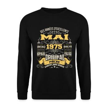 Anniversaire Vintage Né(e) en Mai 1975 - Sweat-shirt Unisexe - noir - Devant - Alina (178cm) & Michal (187cm)