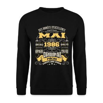 Anniversaire Vintage Né(e) en Mai 1986 - Sweat-shirt Unisexe - noir - Devant - Alina (178cm) & Michal (187cm)