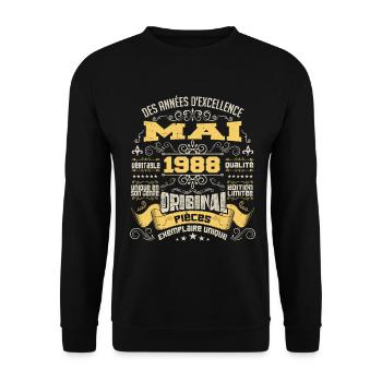 Anniversaire Vintage Né(e) en Mai 1988 - Sweat-shirt Unisexe - noir - Devant - Alina (178cm) & Michal (187cm)