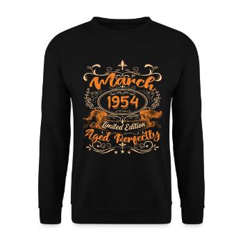 März 1954 | Perfekt gealtert - Unisex Pullover - Schwarz - Vorne - Alina (178cm) & Michal (187cm)