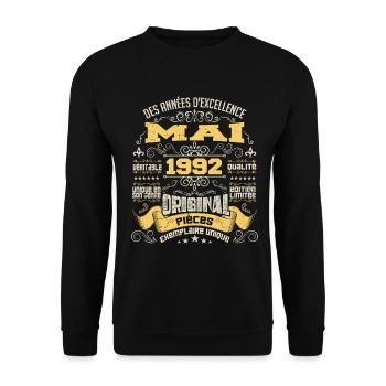 Anniversaire Vintage Né(e) en Mai 1992 - Sweat-shirt Unisexe - noir - Devant - Alina (178cm) & Michal (187cm)