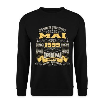 Anniversaire Vintage Né(e) en Mai 1999 - Sweat-shirt Unisexe - noir - Devant - Alina (178cm) & Michal (187cm)