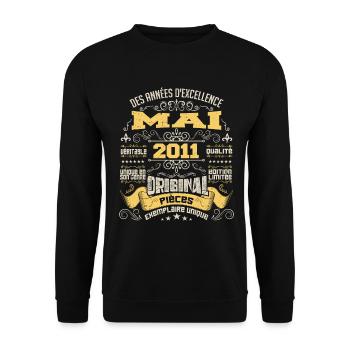 Anniversaire Vintage Né(e) en Mai 2011 - Sweat-shirt Unisexe - noir - Devant - Alina (178cm) & Michal (187cm)