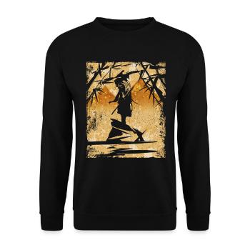 Samouraï Art Japonais Vintage Fighter Rétro - Sweat-shirt Unisexe - noir - Devant - Alina (178cm) & Michal (187cm)