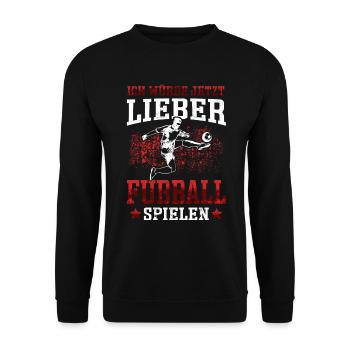 Ich würde lieber Fußball spielen Fußballer - Unisex Pullover - Schwarz - Vorne - Alina (178cm) & Michal (187cm)