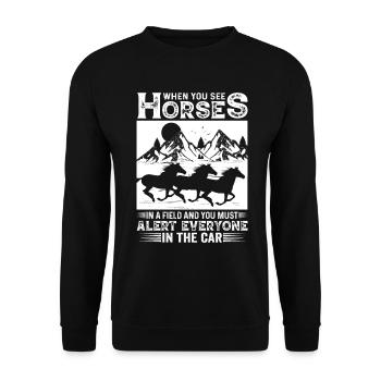 Si vous voyez des chevaux dans un champ et tous dans le A - Sweat-shirt Unisexe - noir - Devant - Alina (178cm) & Michal (187cm)