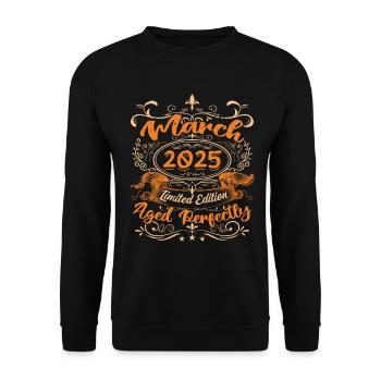 Anniversaire Vintage Né(e) en Mars 2025 - Sweat-shirt Unisexe - noir - Devant - Alina (178cm) & Michal (187cm)