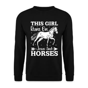 This Girl Runs On Jesus And Horses - (2) - Unisex Sweatshirt - black - Front - Alina (178cm) & Michal (187cm)