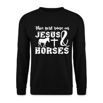 Cette fille court sur Jésus et les chevaux 1 - - Sweat-shirt Unisexe - noir - Devant - Alina (178cm) & Michal (187cm)
