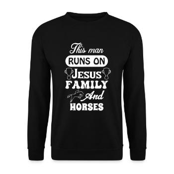Dieser Mann läuft auf Jesus Familie und Pferden - - Unisex Pullover - Schwarz - Vorne - Alina (178cm) & Michal (187cm)