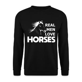 Echte Männer lieben Pferde - - Unisex Pullover - Schwarz - Vorne - Alina (178cm) & Michal (187cm)