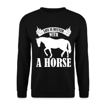 La vie est meilleure avec un cheval - - Sweat-shirt Unisexe - noir - Devant - Alina (178cm) & Michal (187cm)