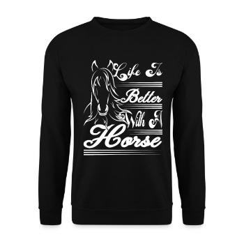 Das Leben ist besser mit einem Pferd 2 - - Unisex Pullover - Schwarz - Vorne - Alina (178cm) & Michal (187cm)