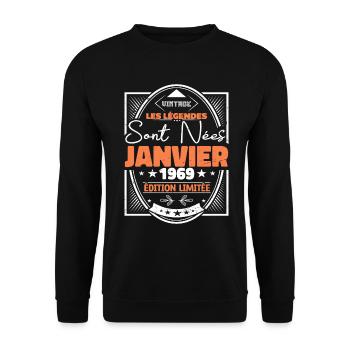 Janvier 1969 | Vintage Anniversaire Rétro - Sweat-shirt Unisexe - noir - Devant - Alina (178cm) & Michal (187cm)