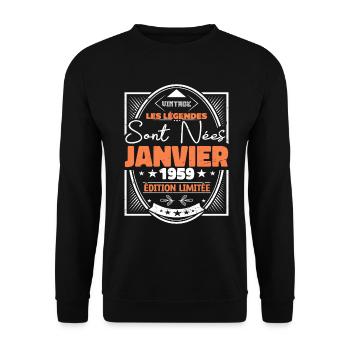 Janvier 1959 | Vintage Anniversaire Rétro - Sweat-shirt Unisexe - noir - Devant - Alina (178cm) & Michal (187cm)