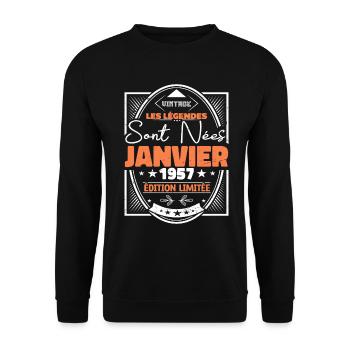 Janvier 1957 | Vintage Anniversaire Rétro - Sweat-shirt Unisexe - noir - Devant - Alina (178cm) & Michal (187cm)