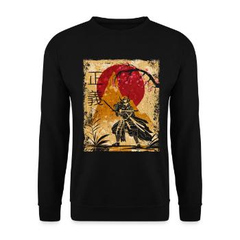 Samurai Japanische Kunst Vintage Kämpfer Retro - Unisex Pullover - Schwarz - Vorne - Alina (178cm) & Michal (187cm)