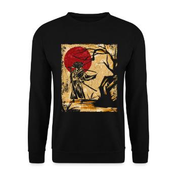 Samouraï Art Japonais Vintage Fighter Rétro - Sweat-shirt Unisexe - noir - Devant - Alina (178cm) & Michal (187cm)