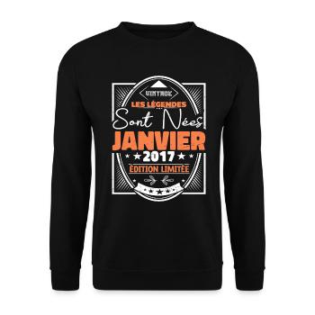 Janvier 2017 | Vintage Anniversaire 2017 Rétro - Sweat-shirt Unisexe - noir - Devant - Alina (178cm) & Michal (187cm)