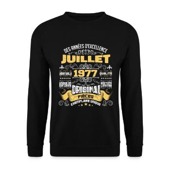Juillet 1977 Anniversaire Idée Cadeau Vintage 1977 - Sweat-shirt Unisexe - noir - Devant - Alina (178cm) & Michal (187cm)